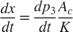 $$\frac{dx}{dt}=\frac{dp_3}{dt} \frac{A_c}{K}$$