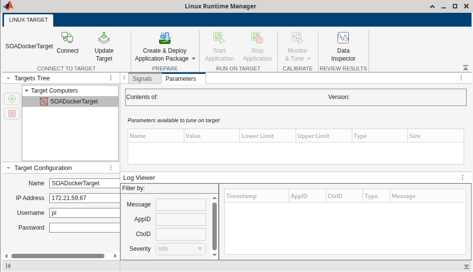 Screen capture of the Linux Runtime Manager window.