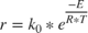 $$r = k_0*e^{\frac{-E}{R*T}}$$