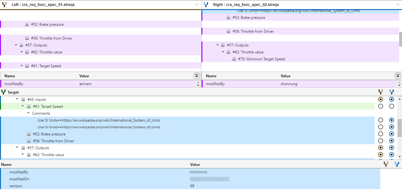 Comparison Tool showing the merge mode.