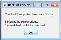 A dialog box indicates that 3 missing backlinks were added.