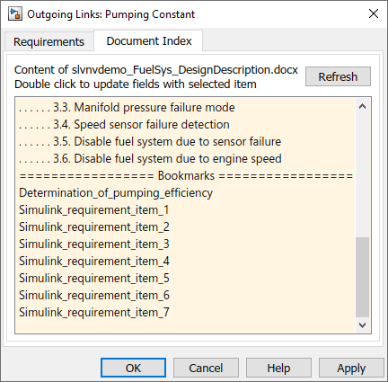 The Document Index tab is selected in the Outgoing Links window and the bookmarks are shown