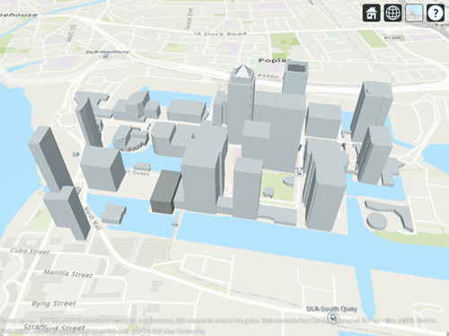 Buildings over a topographic basemap