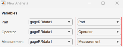 Variables section of the New Analysis dialog box