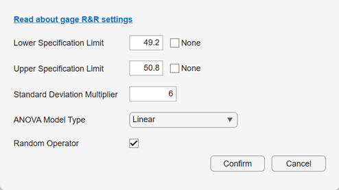 Settings section of the New Analysis dialog box