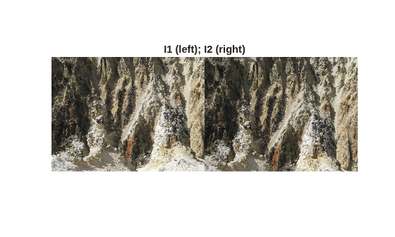 Figure contains an axes object. The hidden axes object with title I1 (left); I2 (right) contains an object of type image.