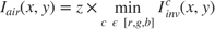 $$ I_{air}(x,y) = z \times \min_{c\ \epsilon\ [r,g,b]} I^c_{inv}(x,y)$$