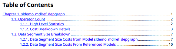 Table of contents for generated report.