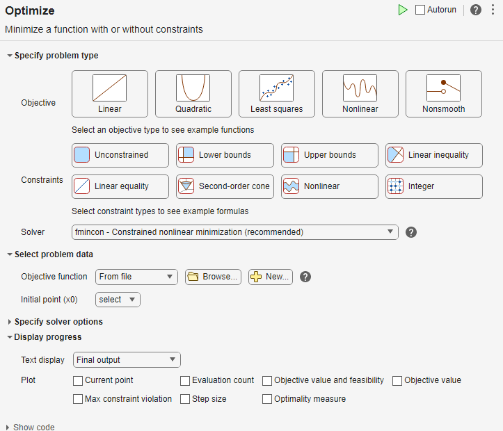 Optimize Live Editor task solver-based initial screen