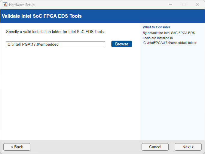 Validate Intel SoC FPGA Tools Screen