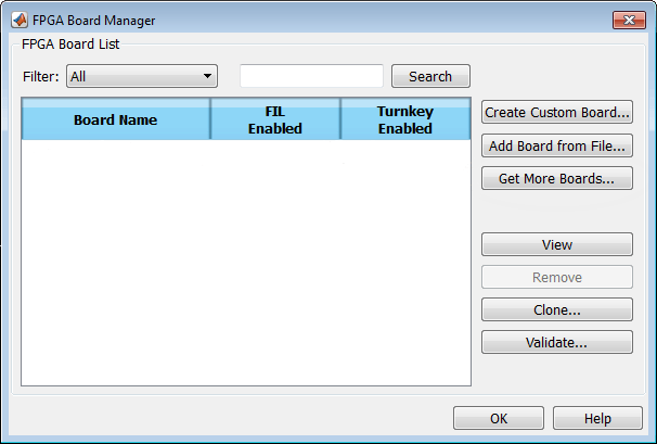 FPGA Board Manager dialog box