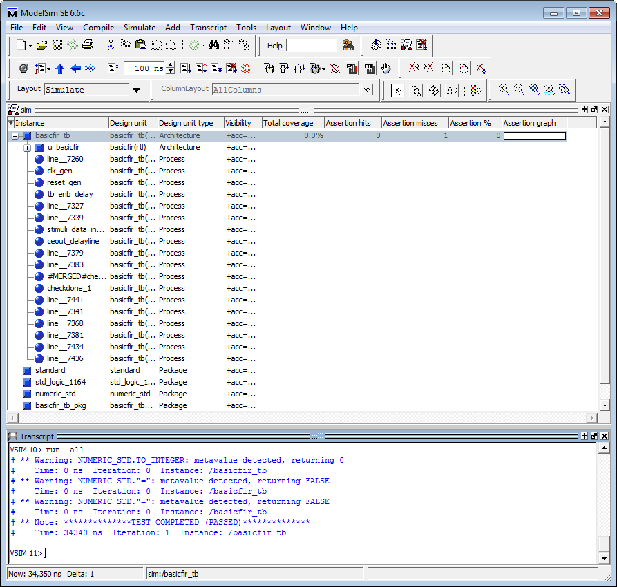 Mentor Graphics ModelSim window