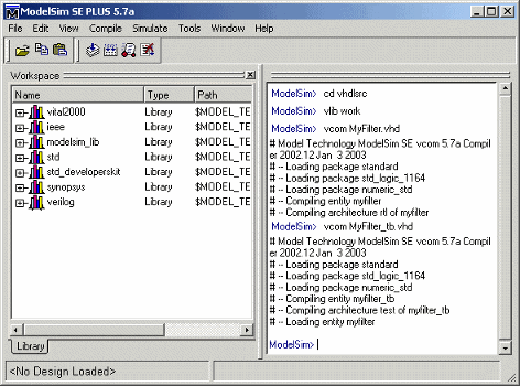 Siemens ModelSim window