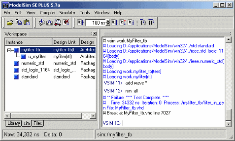 Mentor Graphics ModelSim window