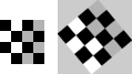 Original and transformed checkerboard image. The transformed image appears rotated 45 degrees.