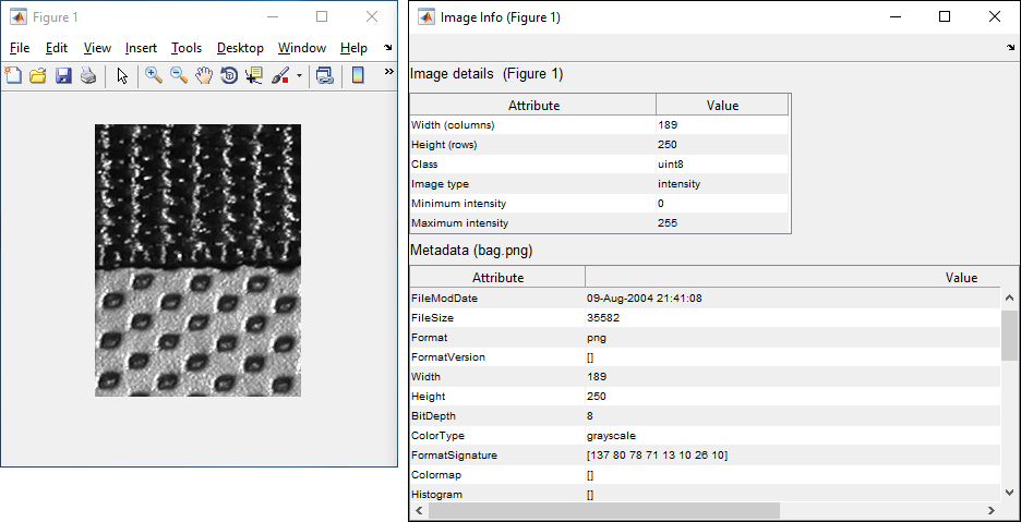 Image Information tool displaying image details and metadata.