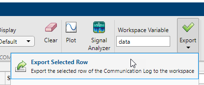 Serial Explorer app showing Export Selected Row option.