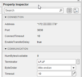 TCP/IP Explorer app showing Property Inspector.