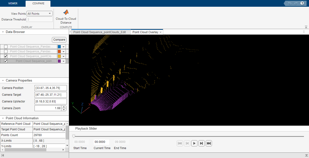 Compare tab in Lidar Viewer app