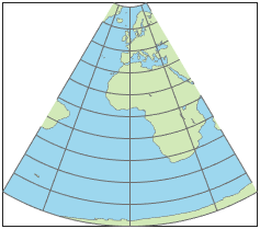 World map using equidistant conic projection