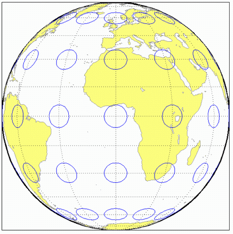 World map using orthographic projection