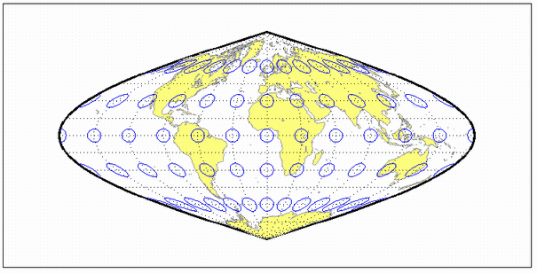 World map using sinusoidal projection