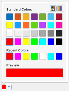 Color picker component. The color picker is expanded and shows a set of standard colors and recent colors and a preview of the selected color.