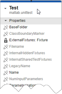 Test class card with properties visible