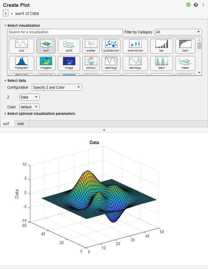 Create Plot task in the Live Editor