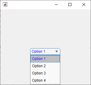 Drop-down list with four items. The first item has a blue font color and the last three items have a black font color.