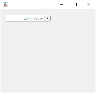 Date picker in a UI figure window. The date picker has watermark text "dd-mm-yyyy".