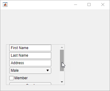 UI figure window with a scrollable panel. The panel has a scroll bar on its right. The bar is scrolled to the top, and all three edit fields are visible in the panel.
