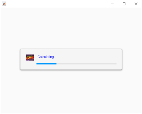 Progress dialog box with an image of some peppers and a message that says "Calculating..." in blue text.