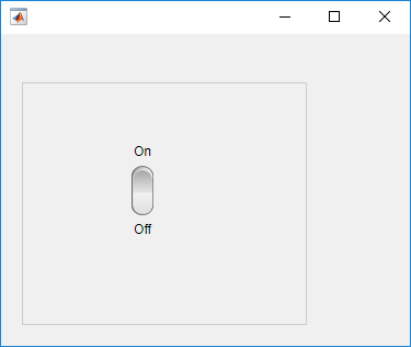 Rocker switch in a panel in a UI figure window, with a value of On at the top and Off at the bottom. The value of the switch is off.