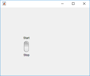 Rocker switch in a UI figure window, with a value of Start at the top and Stop at the bottom. The value of the switch is Stop.