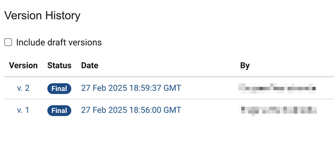 Problem history display, showing two versions of a problem