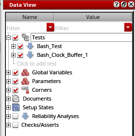 Data view panel with multiple tests selected.