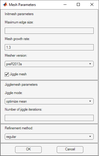 Dialog box for specifying the mesh parameters