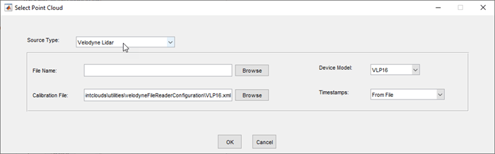 Add Signal dialog box with Source Type set to Ouster Lidar
