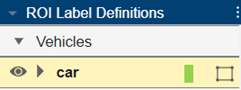 ROI Labels tab with a Vehicles group that contains a car label