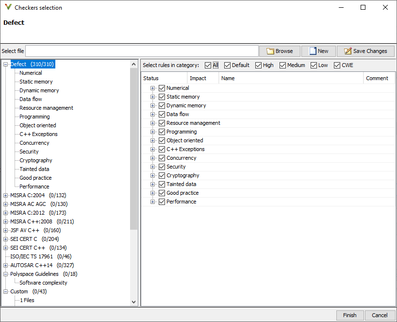 Checkers selection interface with all defects selected