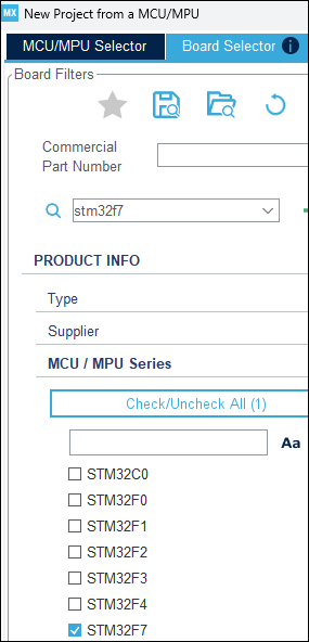 Search for stm32f7 and locate the board STM32 NUCLEO-F767ZI.