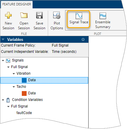 The Signal Trace Icon is the second icon from the right in this portion of the feature designer tab.