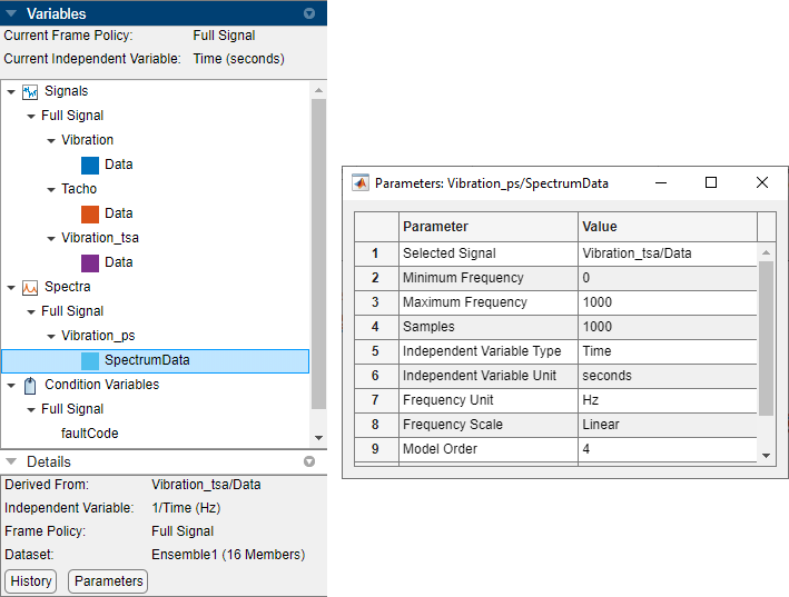 The Details pane is on the bottom of the column on the left. The processing parameters are on the right.