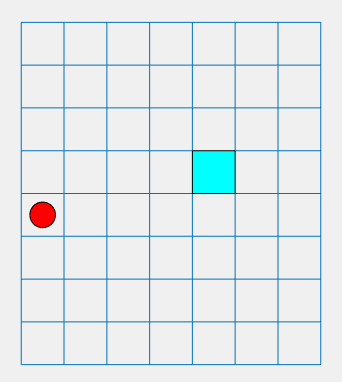 Basic 8-by-7 grid world with agent positioned on the left and terminal location in the middle.
