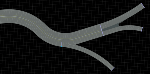 A highway road with an offramp and a road split