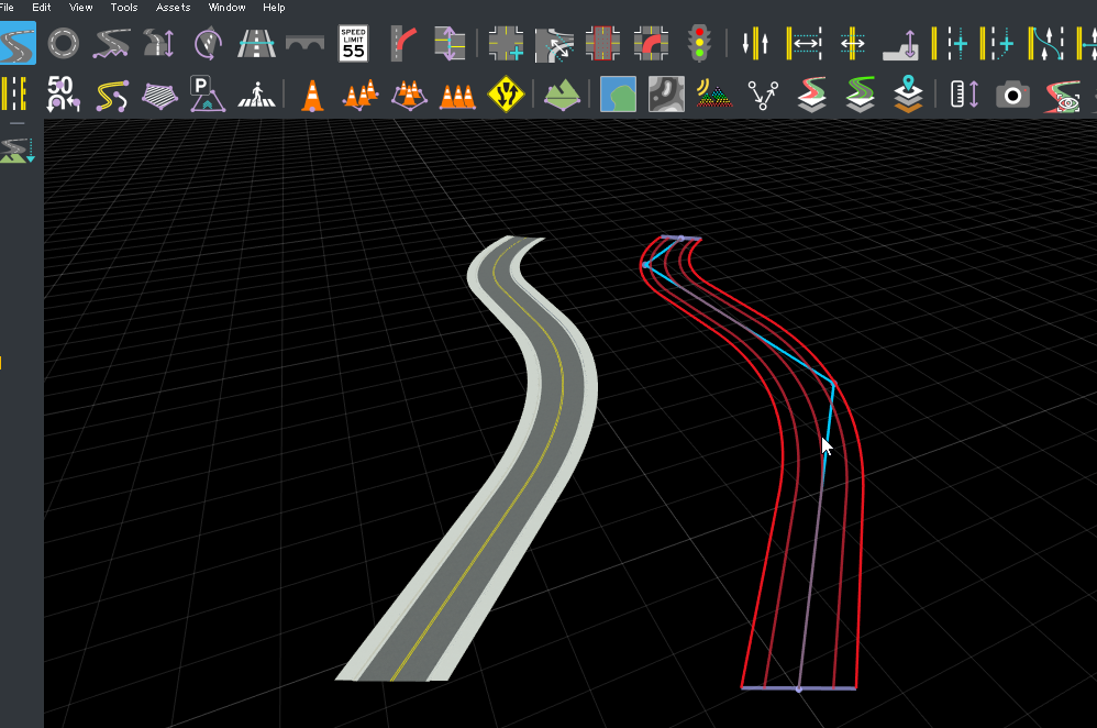 Road shift preview with control line being dragged