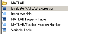 Library pane with Evaluate MATLAB Expression selected