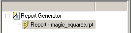 Outline pane showing new fie name Report - magic_squares.rpt