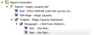 Outline pane displaying two "Text - <No Text>" components beneath the "Paragraph - <Text from children>" component